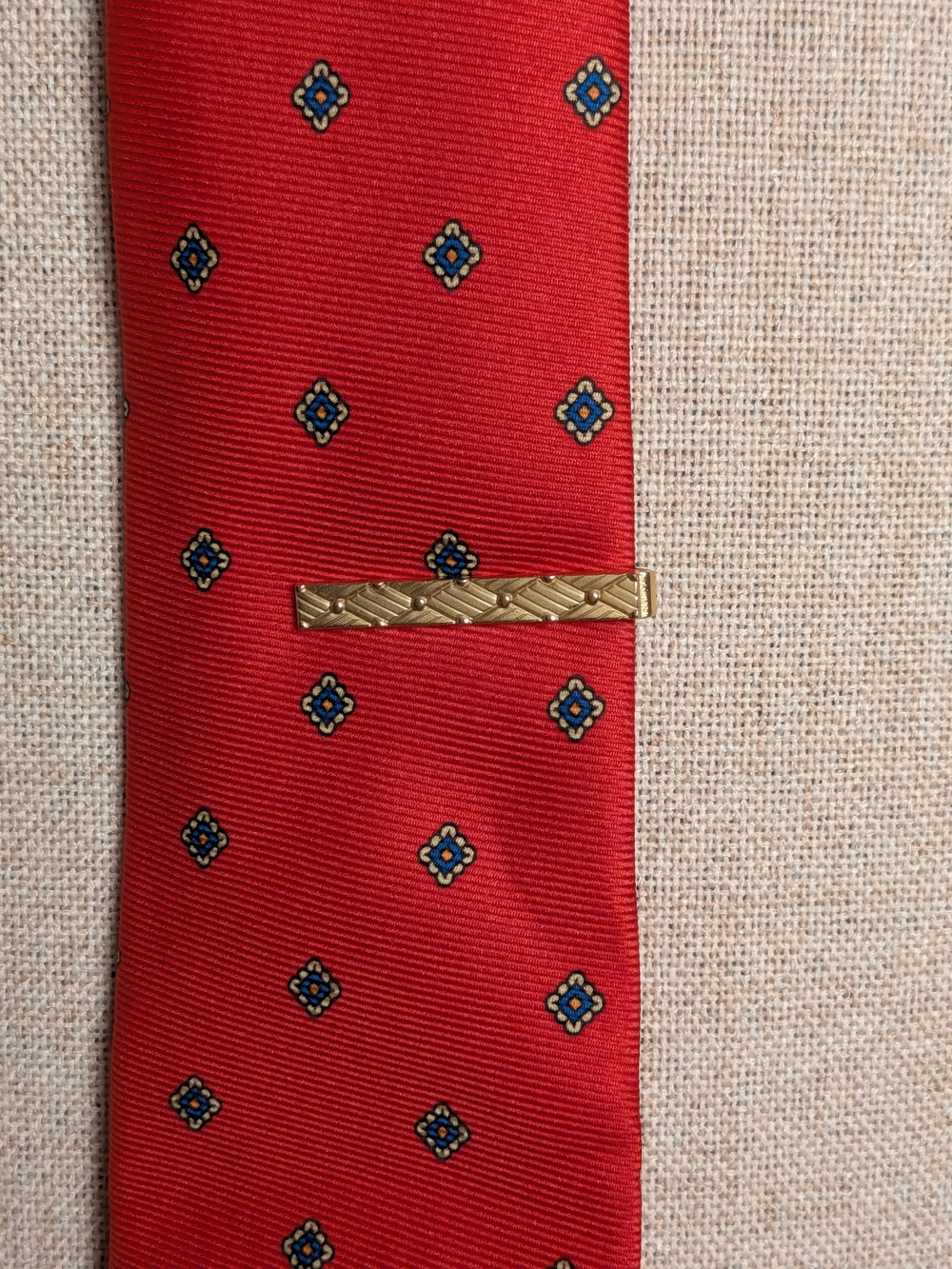 Swank Gold Tone Geometric Textured Tie Bar Clip